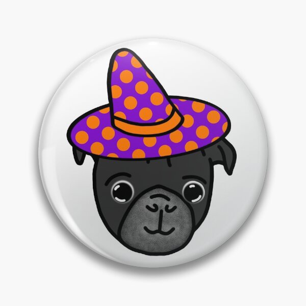 Item preview, Black Pug in Polka dot Witch Hat designed and sold by LeasPugGrumble.