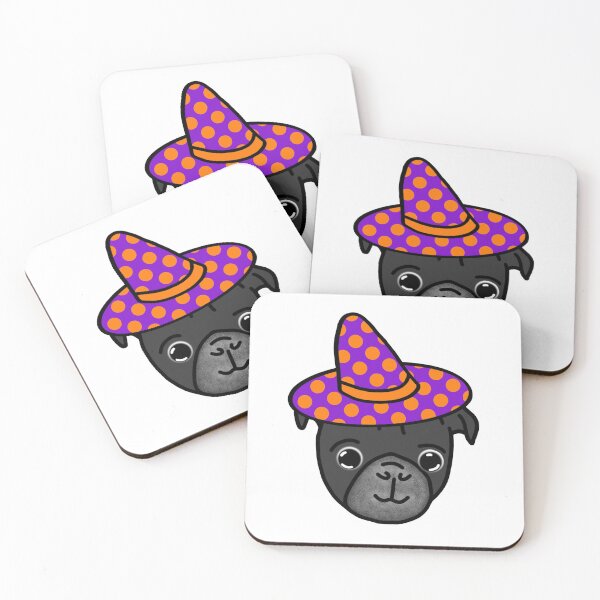 Item preview, Black Pug in Polka dot Witch Hat designed and sold by LeasPugGrumble.