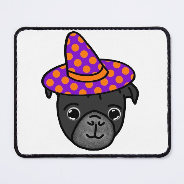 Item preview, Black Pug in Polka dot Witch Hat designed and sold by LeasPugGrumble.