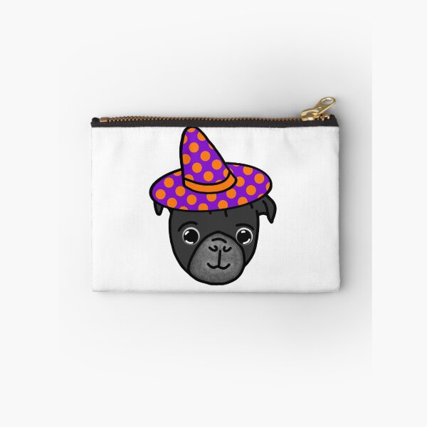Item preview, Black Pug in Polka dot Witch Hat designed and sold by LeasPugGrumble.