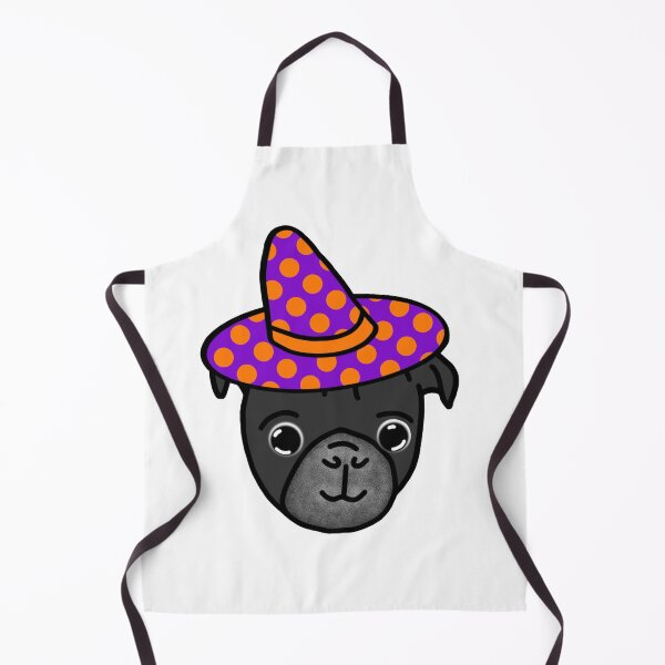 Item preview, Black Pug in Polka dot Witch Hat designed and sold by LeasPugGrumble.