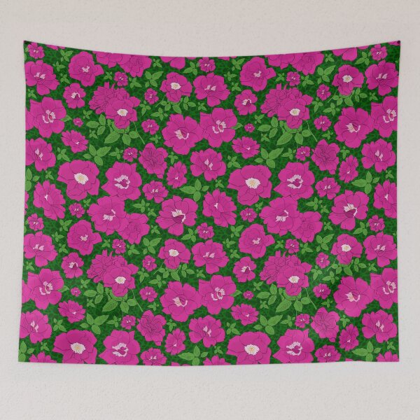 Item preview, Retro Ramblin' Rose Pink and Green on Green Leaves Repeat 5748 designed and sold by Art in My Loft.