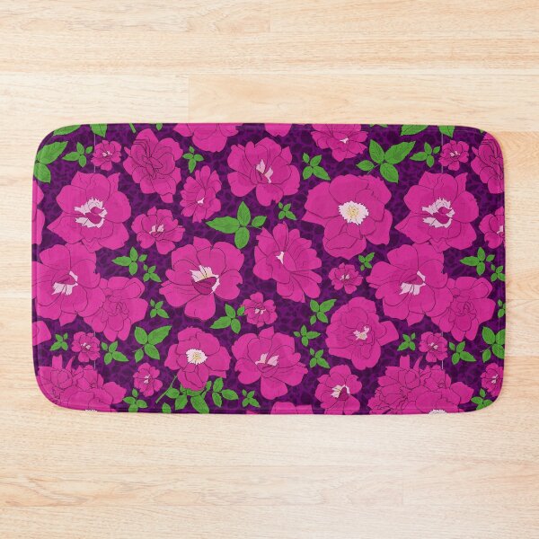 Item preview, Retro Ramblin' Rose Pink and Green on Magenta Leaves Repeat 5748 designed and sold by Art in My Loft.