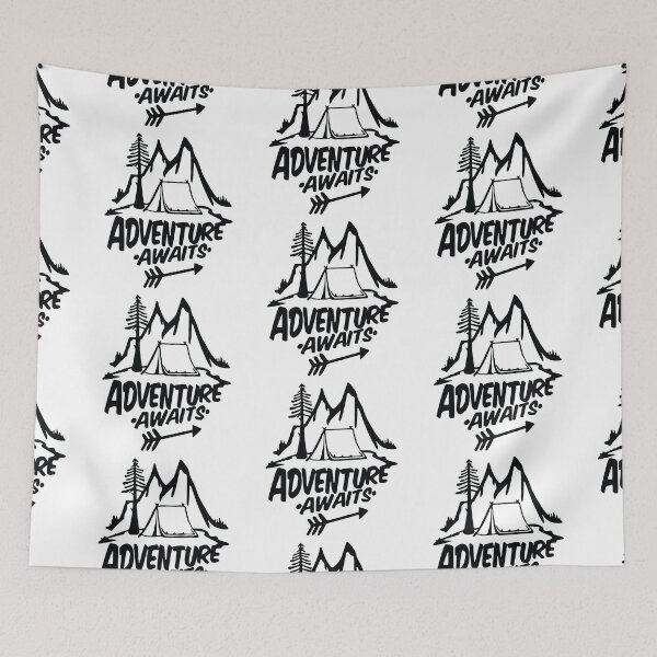 Item preview, Adventure Awaits Mountain Hiking Camping Tree Mountains Tent Art Design Happy Apparel Essential Inspiration Joy Mood Funny designed and sold by DesignByHeartUK.