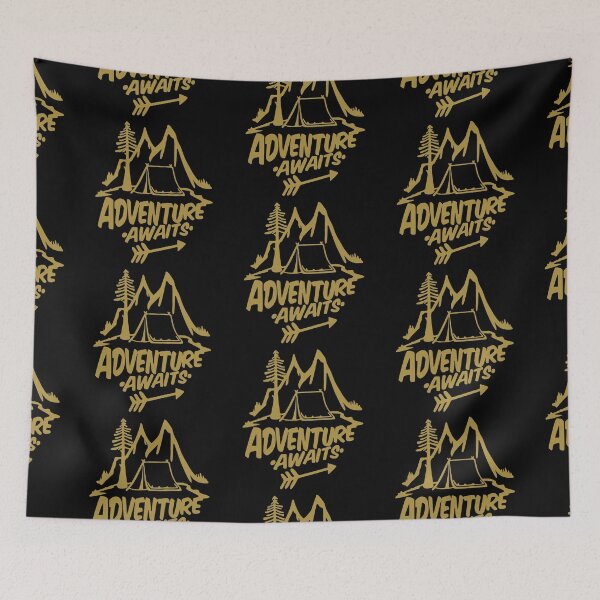 Item preview, Adventure Awaits Mountain Hiking Camping Tree Mountains Tent Art Design Happy Apparel Essential Inspiration Joy Mood Funny designed and sold by DesignByHeartUK.