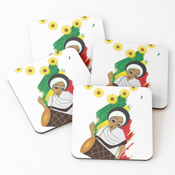Item preview, Happy New Year Ethiopia Flag Color Girl With Yellow Roses Flowers  designed and sold by Dr.YesOrNo.