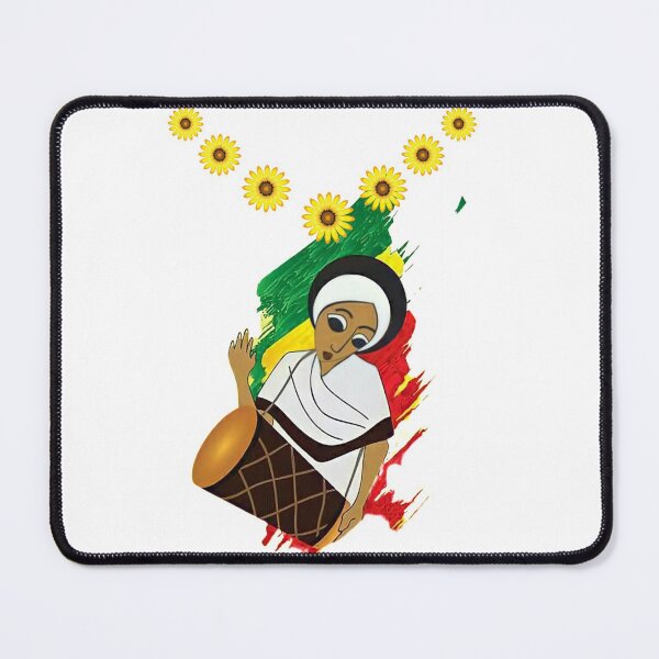 Item preview, Happy New Year Ethiopia Flag Color Girl With Yellow Roses Flowers designed and sold by Dr.YesOrNo.