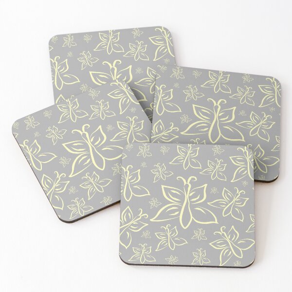 Item preview, cute yellow butterflies on grey illustration, pattern and decoration designed and sold by lafataviola.