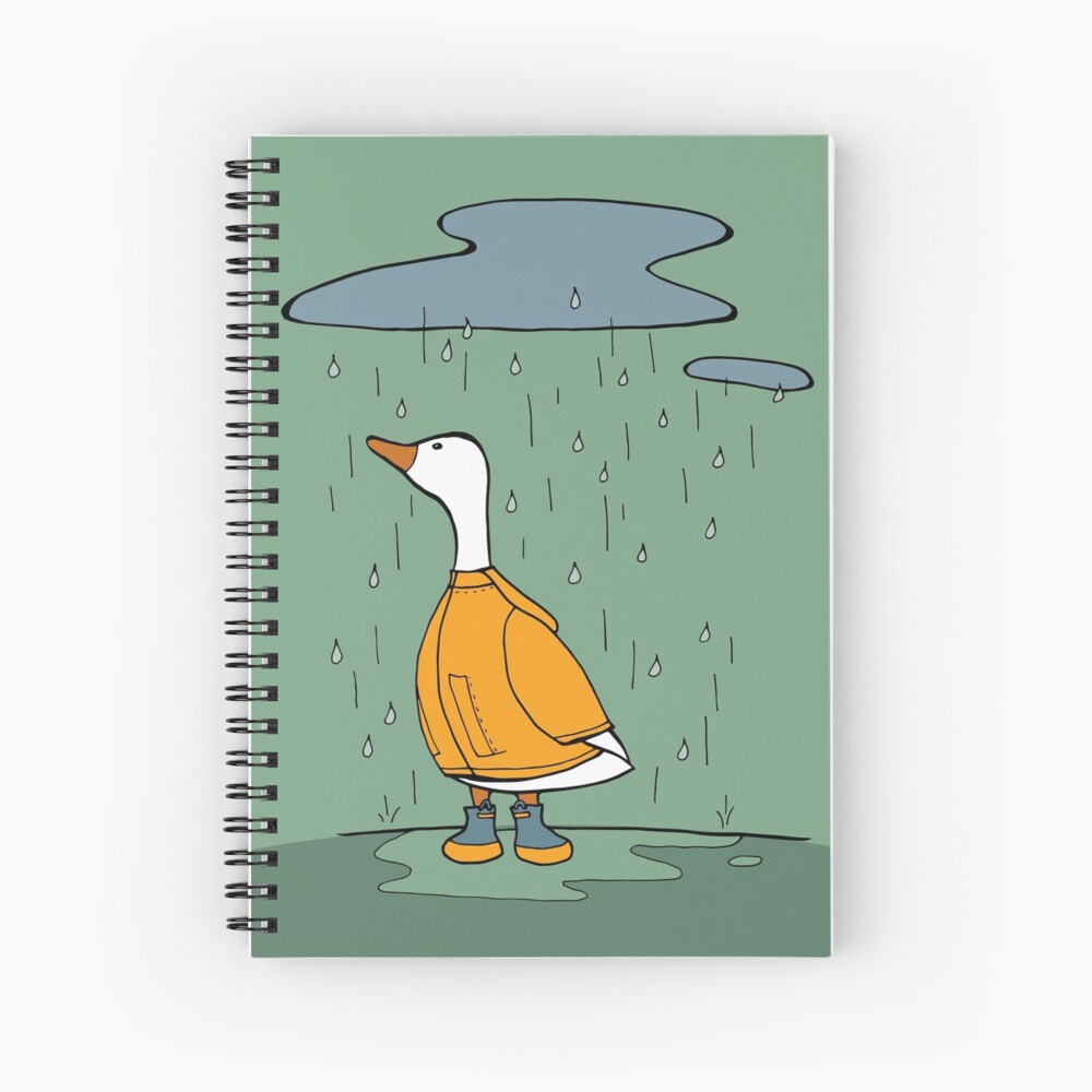 Duck Wearing a Raincoat in a Rain Storm Spiral Notebook