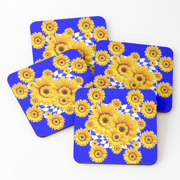 Item preview, YELLOW SUNFLOWERS ABSTRACT BLUE ART designed and sold by sharlesart.