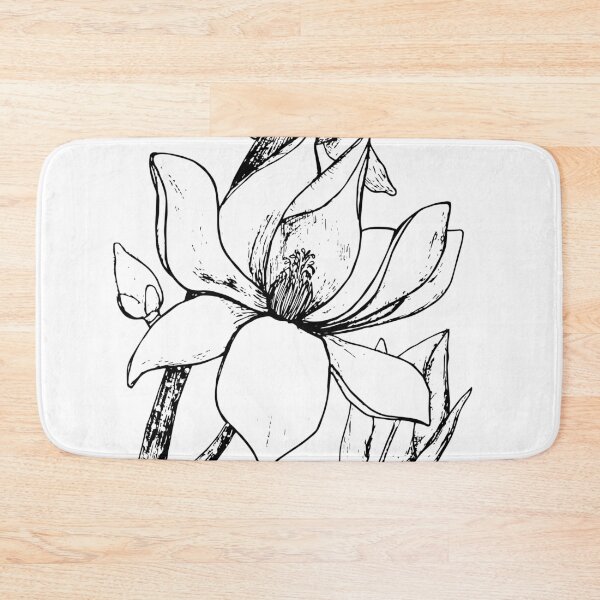 Item preview, Magnolia | Botanical Illustration | Black Line | White Fill | White Background designed and sold by RedolentPress.