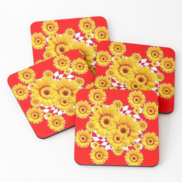 Item preview, YELLOW SUNFLOWERS ABSTRACT RED ART designed and sold by sharlesart.