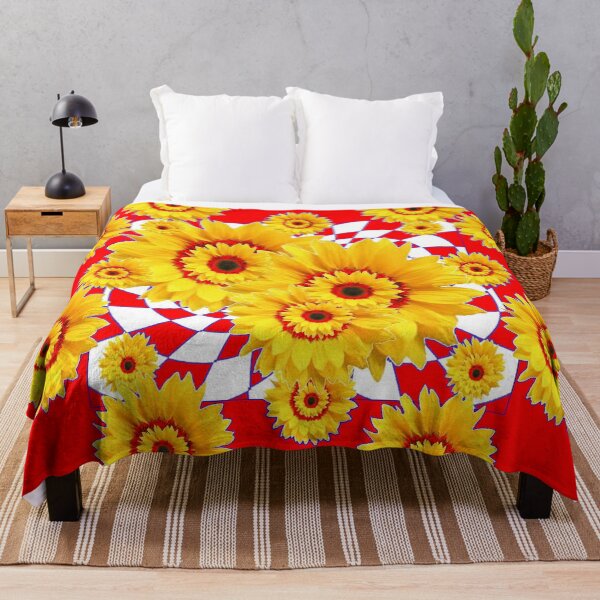 Item preview, YELLOW SUNFLOWERS ABSTRACT RED ART designed and sold by sharlesart.