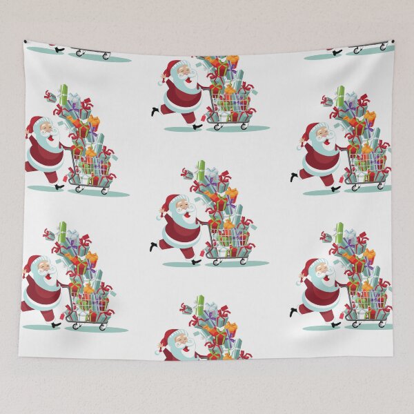 Item preview, Cartoon Santa Claus pushing a Christmas shopping cart overflowing with tumbling gifts designed and sold by La Cartoonista.