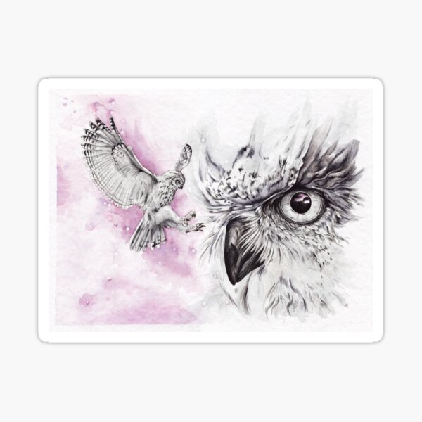 Owls in lilac sky Sticker