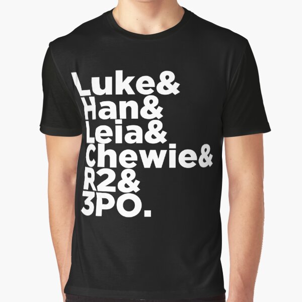 Vista previa del artículo con la obra «Luke y Han y Chewie y Leia y R2 y 3PO», diseñado y vendido por hotsaucefactory.