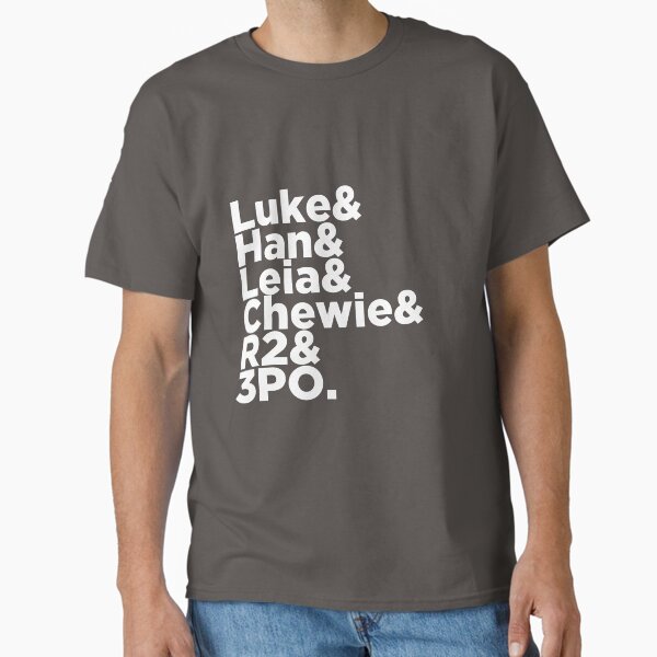 Vista previa del artículo con la obra «Luke y Han y Chewie y Leia y R2 y 3PO», diseñado y vendido por hotsaucefactory.