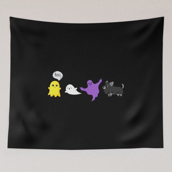 Item preview, Halloween Ghosts and Dog. Nonbinary Pride designed and sold by Subtle Pride Shop.