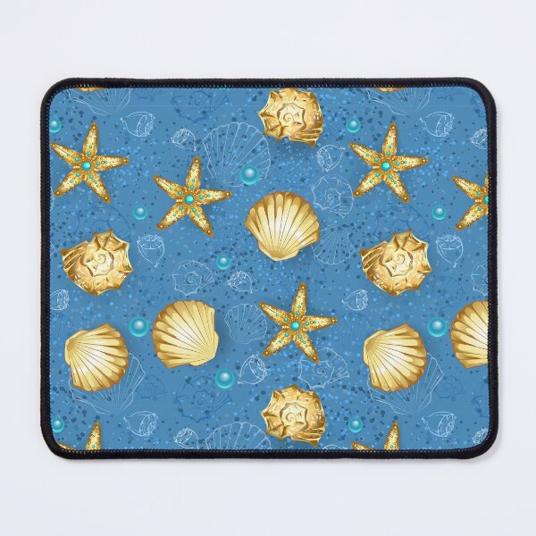 Item preview, Blue seamless of gold seashells designed and sold by Blackmoon9.