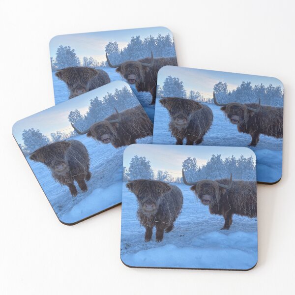 Item preview, Scottish Highland Cattle Calf and Cow in snow 2730 designed and sold by SaarelaHighland.