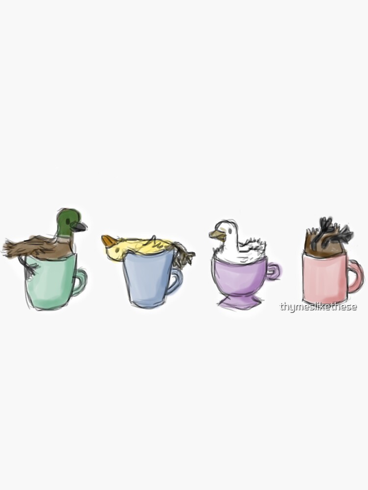 Thumbnail 3 of 3, Sticker, Teacup Ducks; Cute tiny animals in cups and mugs designed and sold by egillustrations.