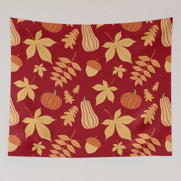 Item preview, Pumpkin Squash Acorn Autumn Leaves Dark Red designed and sold by cashewdays.
