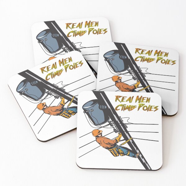 Item preview, Real Men Climb Poles, Electrical Lineman Climbing a Utility Pole designed and sold by EngineersArt.