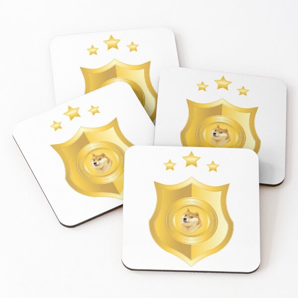 Item preview, dogecoin badge with golden shield designed and sold by ZieProject.