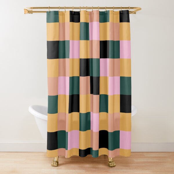 Checkered Pattern Yellow Peach Black Green Pink Shower Curtain