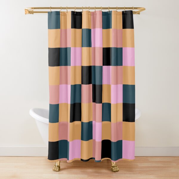 Checkered Pattern Peach Yellow Blue Black Pink Shower Curtain
