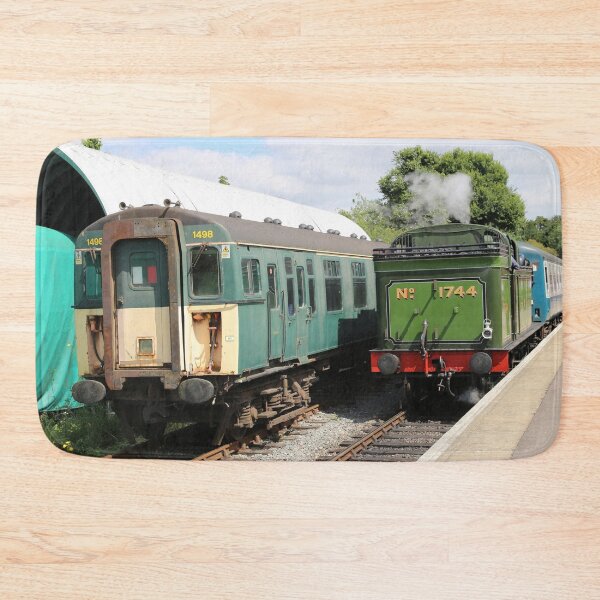 Item preview, Steam engine and electric train at Ongar Station, UK designed and sold by photoslot.
