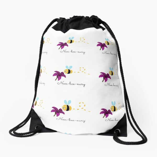Non-bee-nary - bee + flower Drawstring Bag