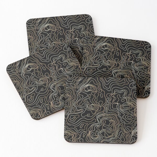 Item preview, golden Topographic contour lines map seamless pattern with black background designed and sold by mashmosh.