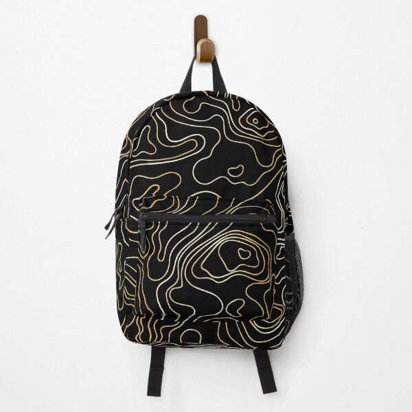 Item preview, golden Topographic contour lines map seamless pattern with black background designed and sold by mashmosh.