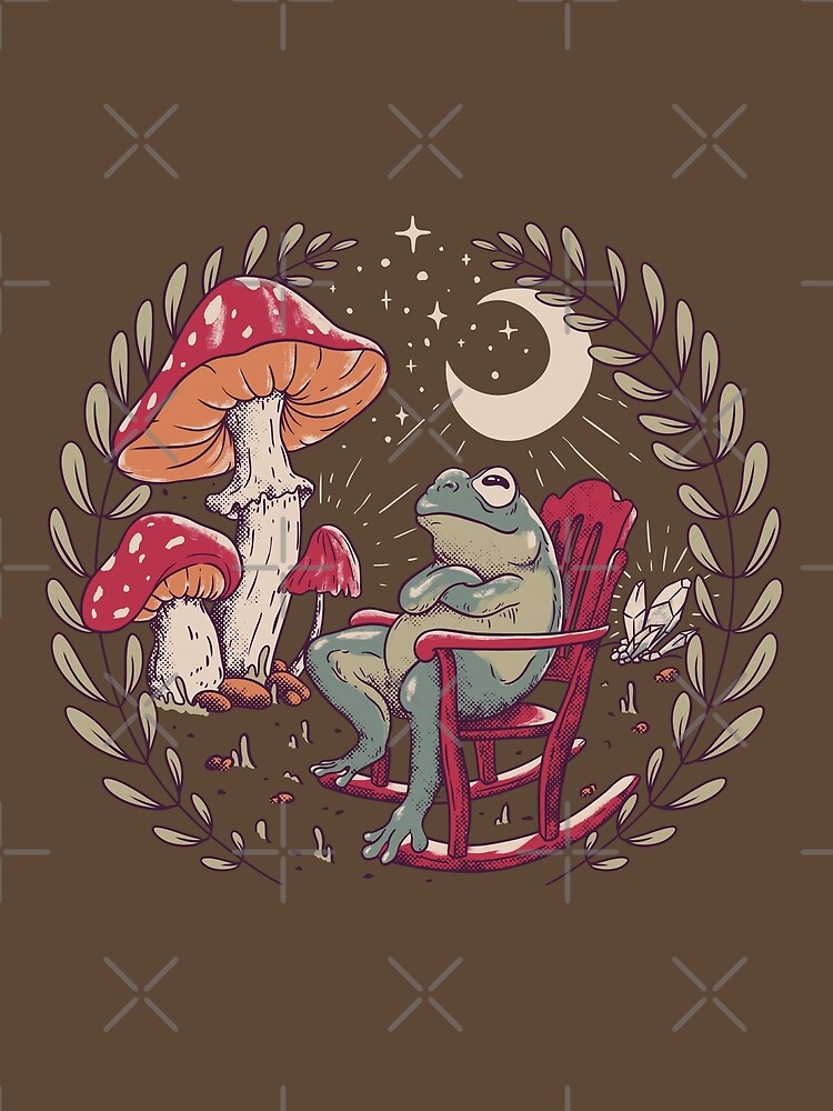 Goblincore Aesthetic Cottagecore Frog Chilling Vintage Faded Colors Waiting For Mushrooms