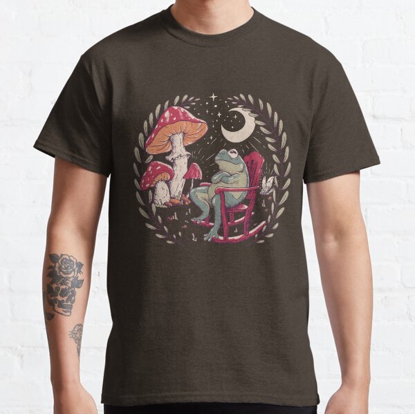 Goblincore Aesthetic Cottagecore Frog Chilling (Vintage Faded Colors) - waiting for mushrooms to grow - Weirdcore Dreamcore Mycology Fungi Shrooms Forager Foraging Pet Mat Bandata Phrog Classic T-Shirt