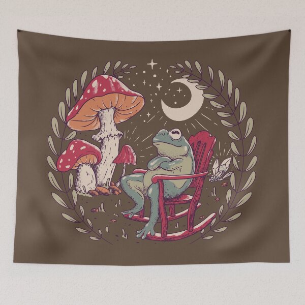 Item preview, Goblincore Aesthetic Cottagecore Frog Chilling (Vintage Faded Colors) - waiting for mushrooms to grow - Weirdcore Dreamcore Mycology Fungi Shrooms Forager Foraging Pet Mat Bandana Phrog designed and sold by Any Color Designs.