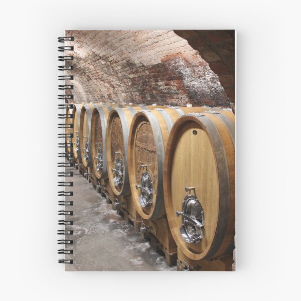 Item preview, Large wooden wine barrels in a winery cellar designed and sold by wineandwords.