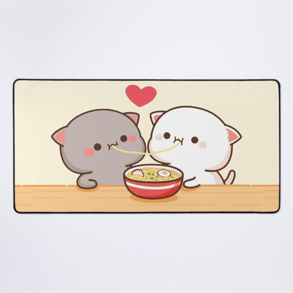 Peach and goma mochi cat Desk Mat