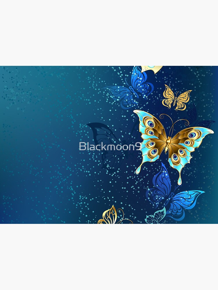 Golden Butterflies on a Blue Background by Blackmoon9