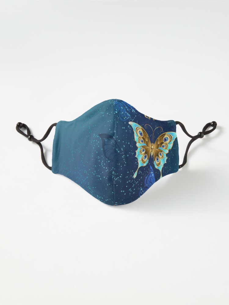 Alternate view of Golden Butterflies on a Blue Background Mask