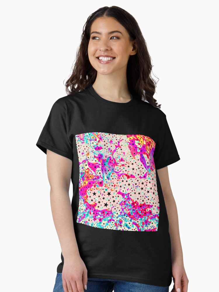 Thumbnail 2 of 7, Classic T-Shirt, Starry and Sweet - Galactic Stars Neon Art designed and sold by OneDayArt.