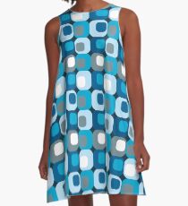 Retro Mod Blue Abstract A-Line Dress