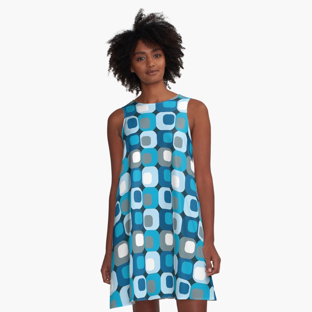 Retro Mod Blue Abstract A-Line Dress