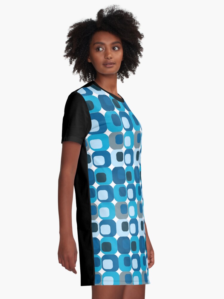 Alternate view of Shades of Blue Retro Abstract Graphic T-Shirt Dress
