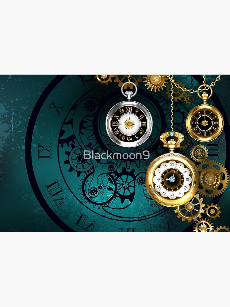 Clock with Gears on Green Background ( Steampunk ) Jigsaw Puzzle for Sale  by Blackmoon9