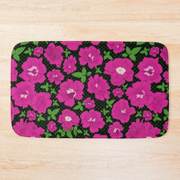 Item preview, Retro Ramblin' Rose Pink and Green on Black with Green Dots Repeat 5748 designed and sold by Art in My Loft.