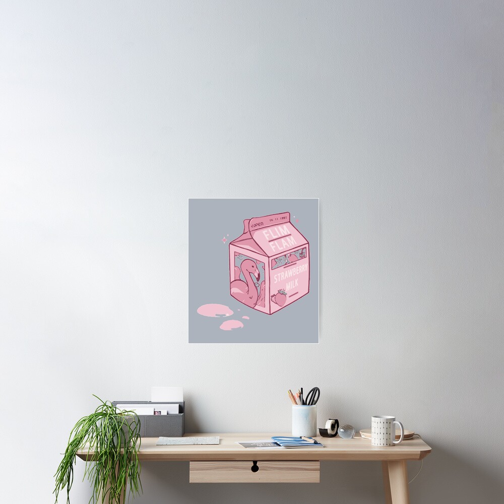 "Flamingo Strawberry Milk " Poster for Sale by BilliacciArt | Redbubble