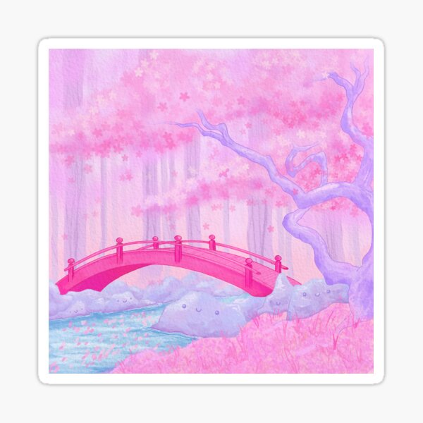 Japanese Cherry Blossom Bridge Sticker