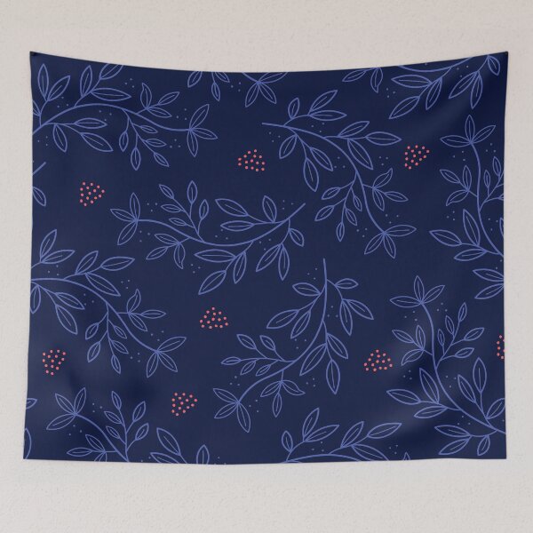 Item preview, "Leaves and dots" Pattern in blue. designed and sold by wilder-mind.